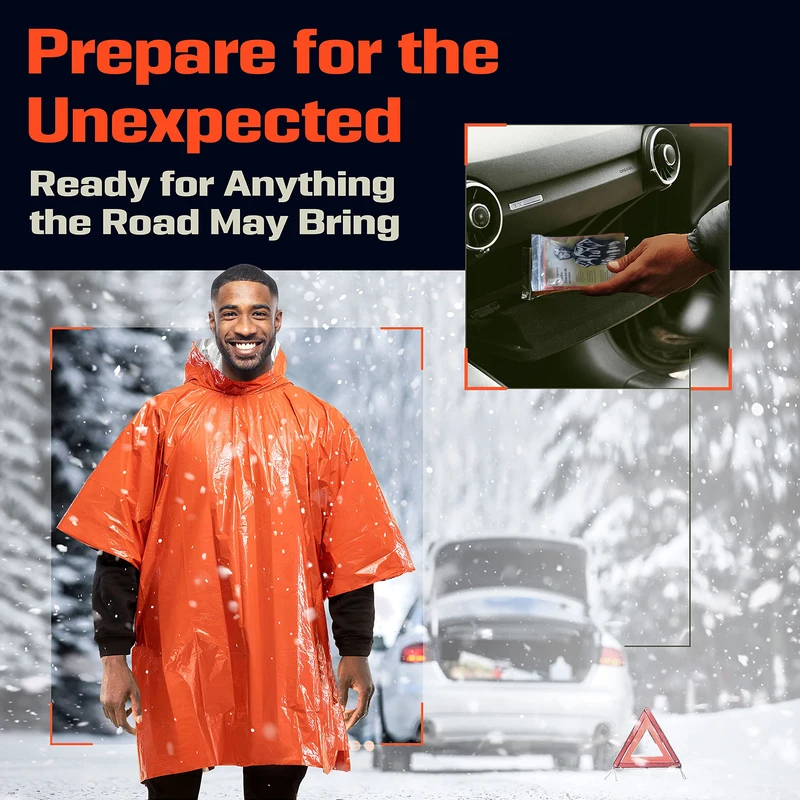 Emergency Poncho Rain - Poncho de Emergencia Impermeable con Capucha,